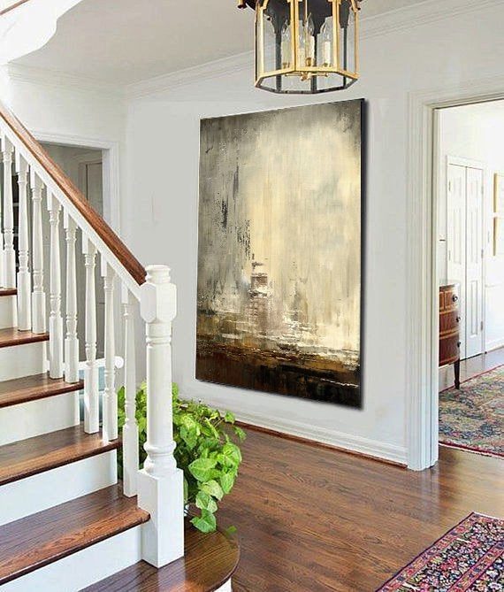 Contemporary Hand-painted Handmade Grey Urban Abstract Canvas Wall Art TIUQ4